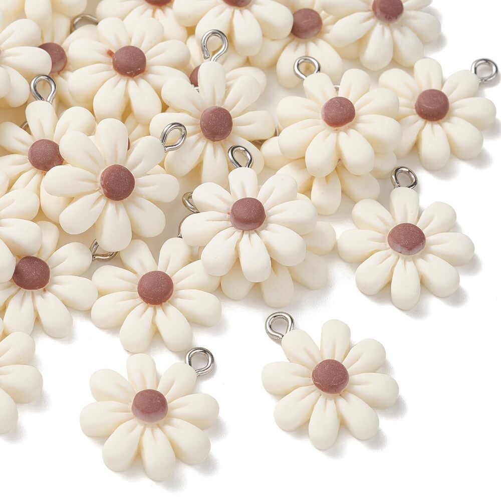 3395 30pcs Resin White Flower Charms - Little Floral Daisy, Chrysanthemum